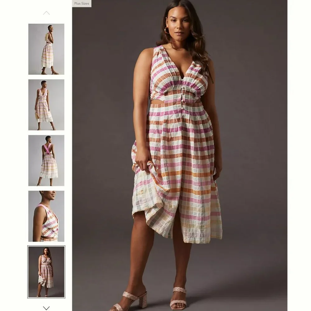 Anthropologie Maeve Ombre Plaid Midi Sundress